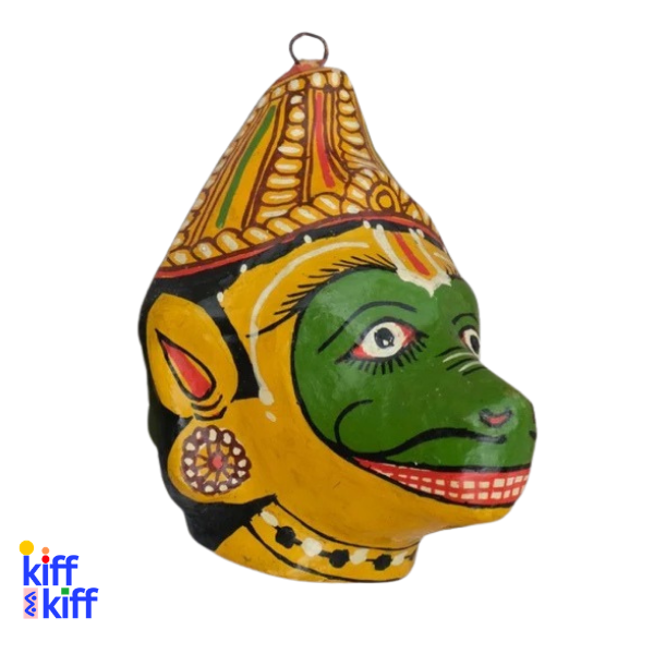 Masque mural jambaban jaune et vert artisanal en papier mâché Inde