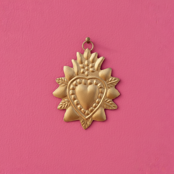 Ex-voto cœur Otis KIFF KIFF en métal doré floral et solaire, vue principale