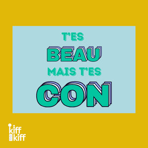 Carte postale « T'ES BEAU MAIS T'ES CON », collection KIFF KIFF