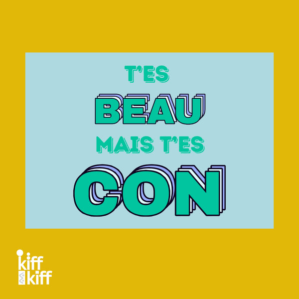 Carte postale « T'ES BEAU MAIS T'ES CON », collection KIFF KIFF