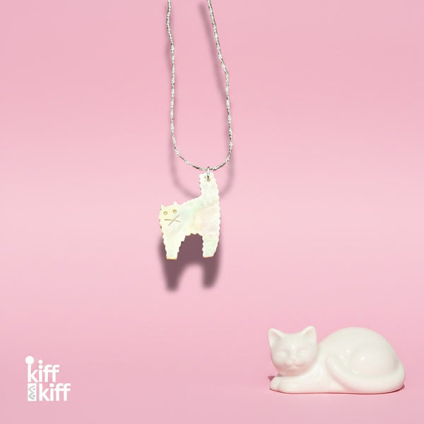 Collier Chat en Nacre et Argent