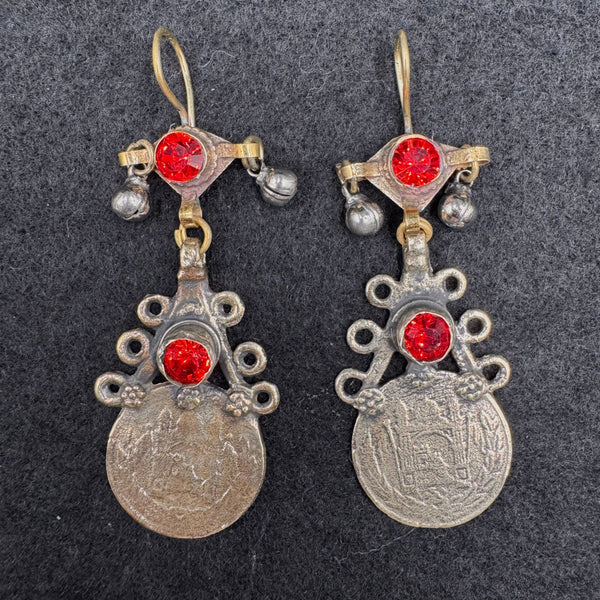 Boucles d'oreilles Kuchi afghanes rouges, artisanat tribal afghan