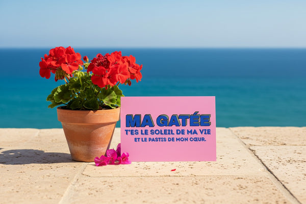 Carte postale Ma gatée pastis, présentation