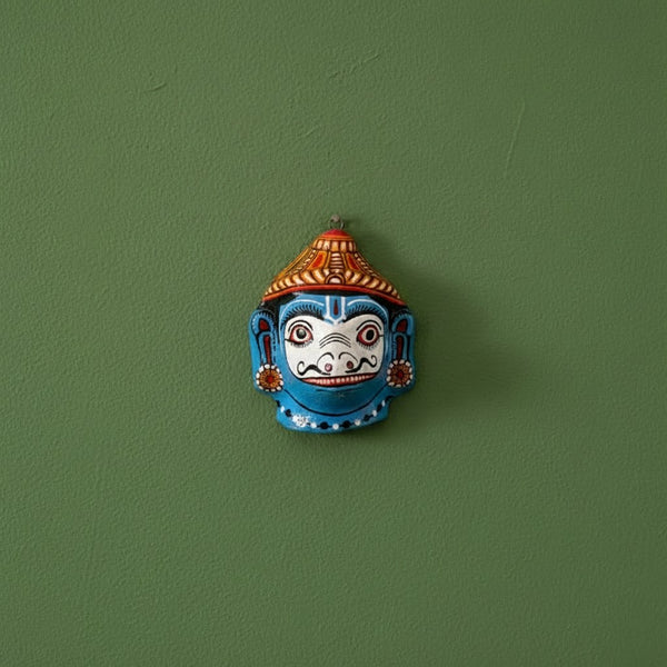 Masque indien Jambaban blanc et bleu – Décoration murale Odisha