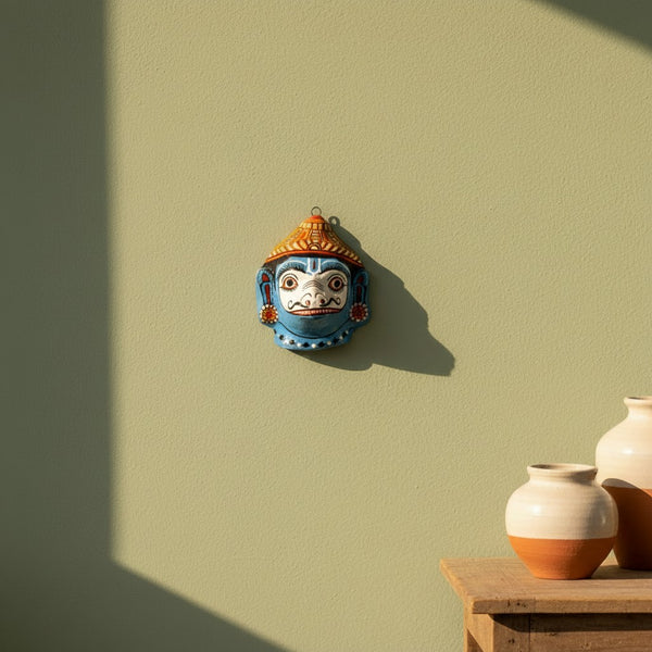 Masque indien Jambaban blanc et bleu – Décoration murale Odisha