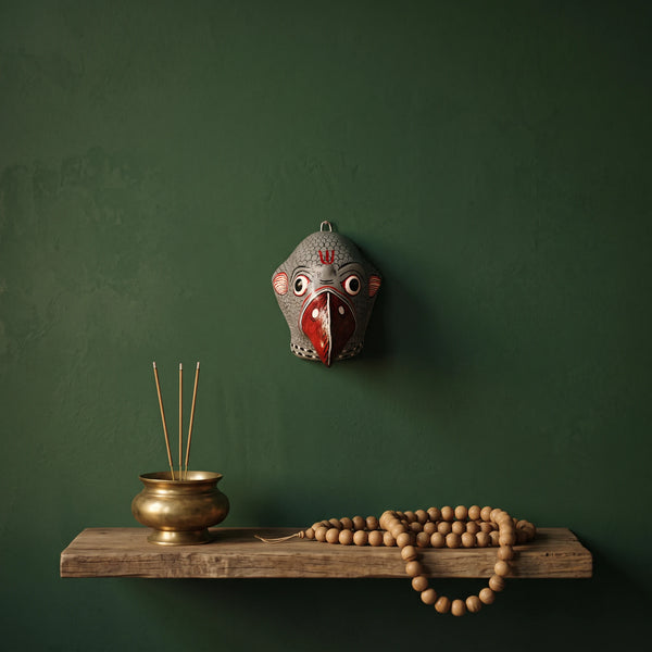 Masque indien Perroquet gris – Masque mural artisanal Inde