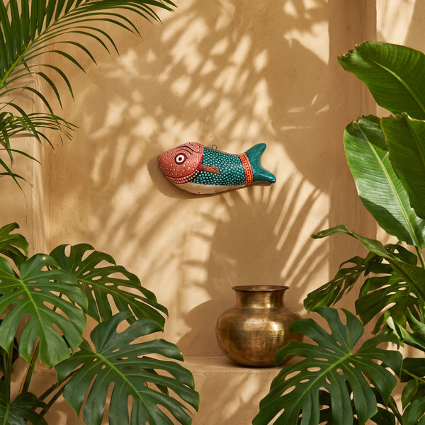 Masque indien Poisson – Décoration murale, papier mâché artisanal