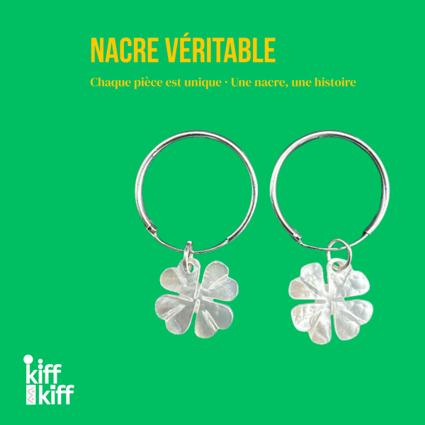 Boucles d'Oreilles Trèfle à 4 Feuilles en Nacre
