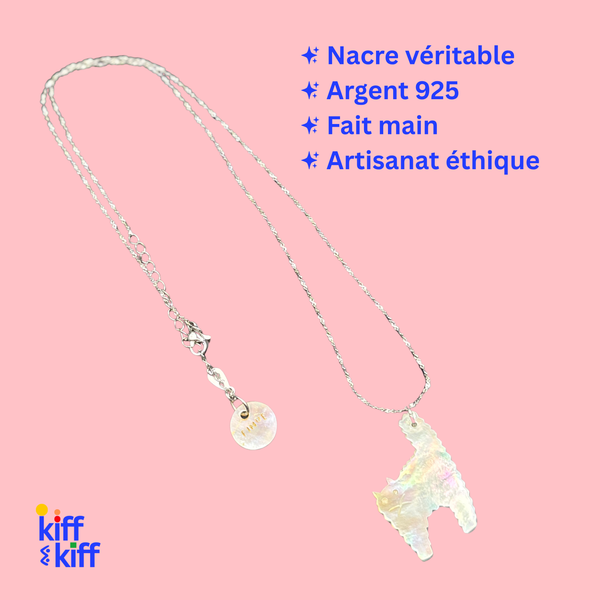 Collier Chat en Nacre et Argent