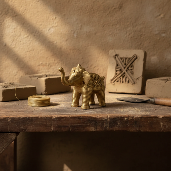 Statuette porte bonheur indienne  éléphant en laiton