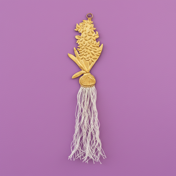 Décoration murale Jacinthes – métal doré et lin naturel
