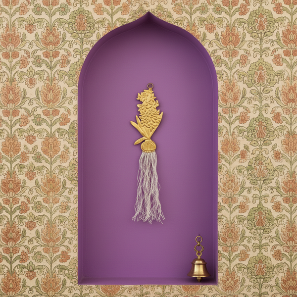 Décoration murale Jacinthes – métal doré et lin naturel