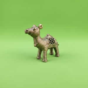 KIFF KIFF bronze dromedary statuette with intricate wire-wrapped texture and decorative lattice saddle detail