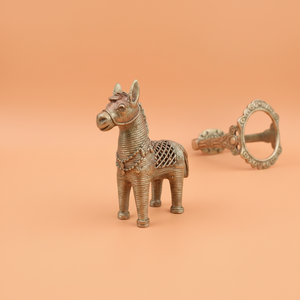 KIFF KIFF bronze-toned metal horse statuette with intricate wire-wrapped texture and decorative harness detail