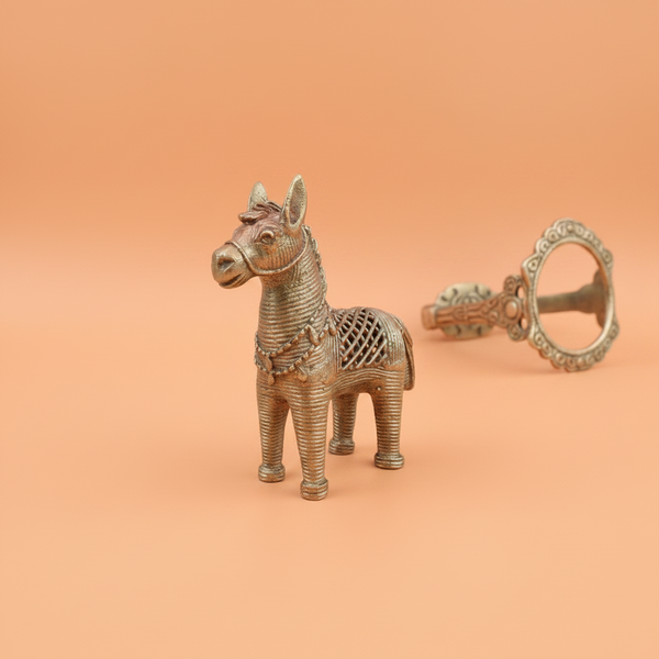 KIFF KIFF bronze-toned metal horse statuette with intricate wire-wrapped texture and decorative harness detail
