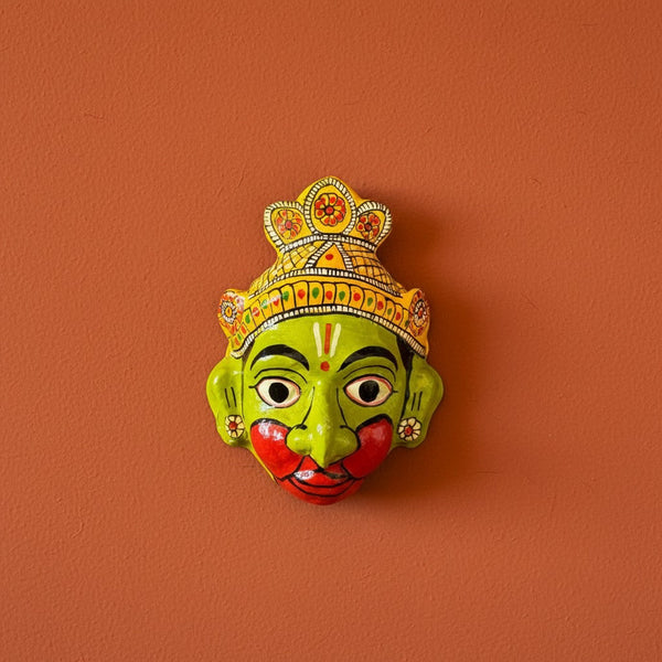 Masque mural KIFF KIFF de Hanuman en papier mâché vert peint à la main, artisanat indien traditionnel de 17 cm