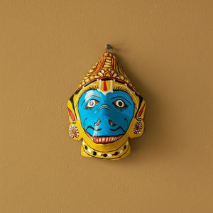 Masque mural KIFF KIFF Jambaban en papier mâché peint à la main, aux couleurs jaune et bleu, style traditionnel Odisha