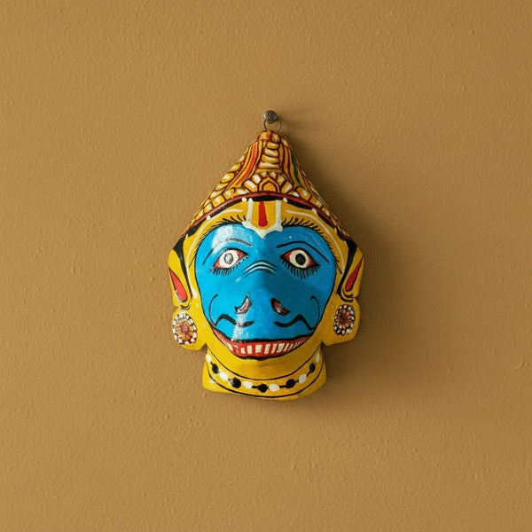 Masque mural KIFF KIFF Jambaban en papier mâché peint à la main, aux couleurs jaune et bleu, style traditionnel Odisha