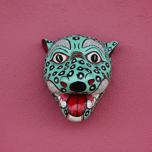 Masque mural léopard vert KIFF KIFF en papier mâché artisanal d'Odisha avec détails peints à la main