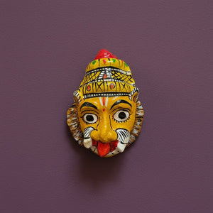 Masque mural KIFF KIFF de Narasimha Swami en papier mâché peint à la main, 10 cm, aux couleurs vives et détails fins.