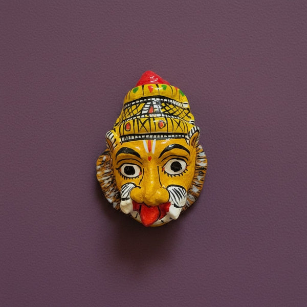 Masque mural KIFF KIFF de Narasimha Swami en papier mâché peint à la main, 10 cm, aux couleurs vives et détails fins.