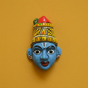 Masque mural KIFF KIFF de Radha en papier mâché bleu peint à la main, 10 cm, style artisanal indien traditionnel