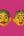 Deux grands masques artisanaux KIFF KIFF représentant des visages hindous jaunes avec coiffes décorées sur fond rose