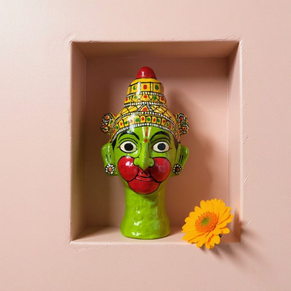 Statuette décorative KIFF KIFF Hanuman verte en papier mâché peint à la main, style artisanal indien