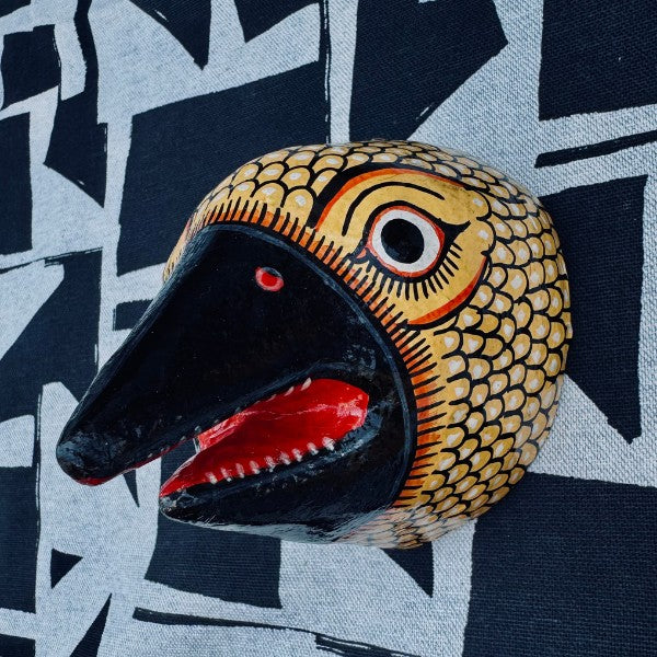 Masque indien Jatayu jaune bec noir – Masque mural artisanal Inde