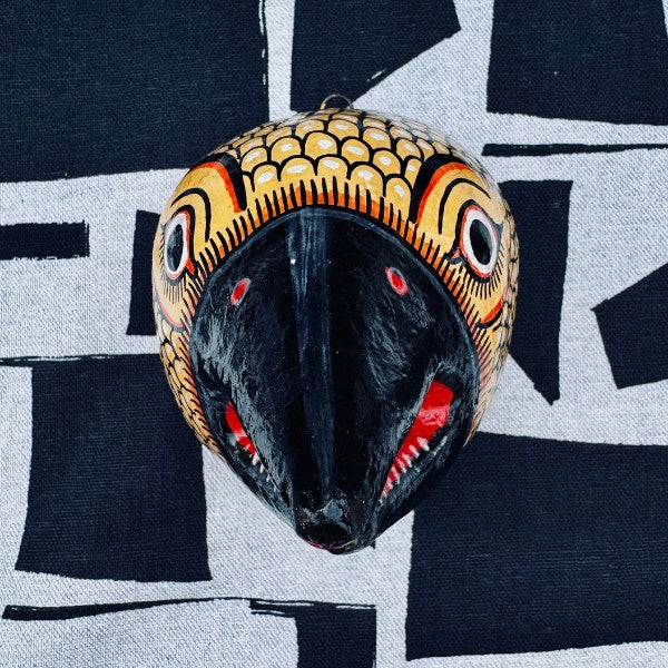 Masque indien Jatayu jaune bec noir – Masque mural artisanal Inde