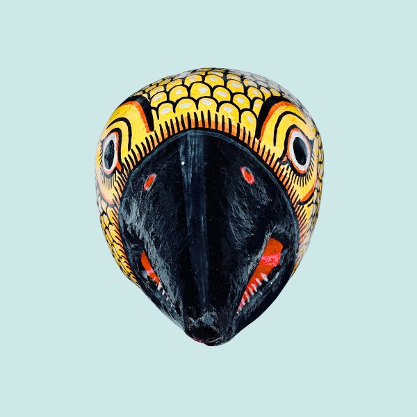 Masque indien Jatayu jaune bec noir – Masque mural artisanal Inde