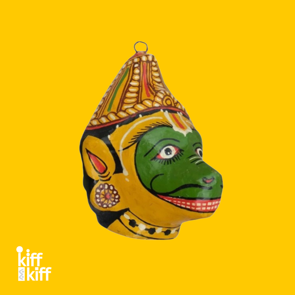 Masque mural jambaban jaune et vert artisanal en papier mâché Inde