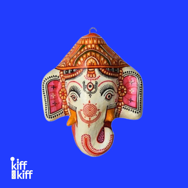 Masque mural Ganesh blanc en papier mâché artisanal, Odisha Inde