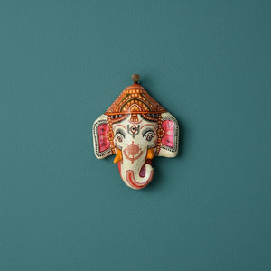 Masque mural Ganesh blanc KIFF KIFF en papier mâché artisanal, décoration murale indienne d'Odisha