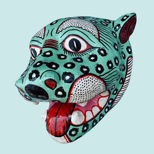 Masque Léopard vert en papier mâché artisanal, Odisha Inde