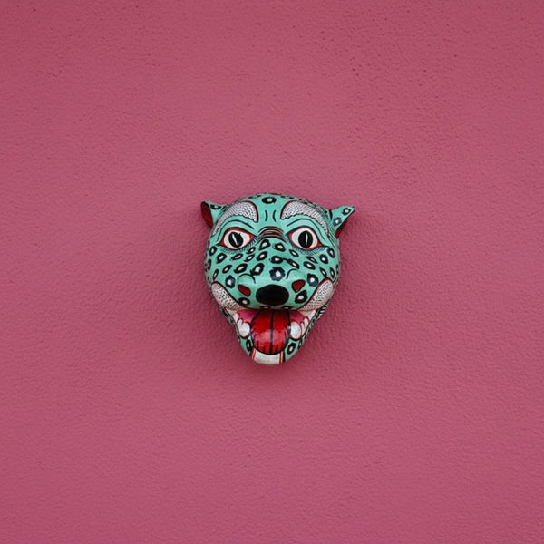 Masque indien Léopard vert – Décoration murale artisanale – Papier mâché Odisha