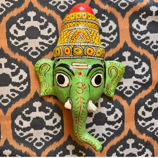 Masque mural Ganesh Vinayaka vert en papier mâché artisanal KIFF KIFF, décoration murale indienne