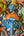 Masque mural Ganesh bleu en papier mâché artisanal, mise en situation sur mur, artisanat indien