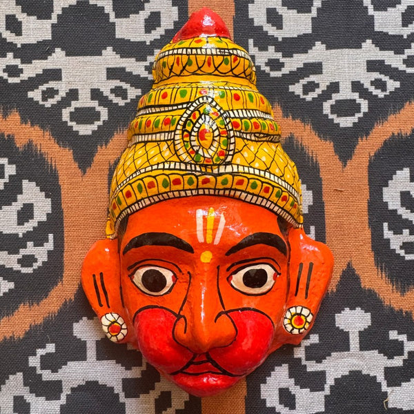 Masque indien mural Hanuman orange  en papier mâché