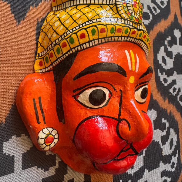 Masque indien mural Hanuman orange  en papier mâché