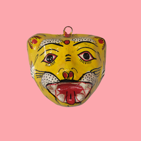 Masque mural Tigre jaune  artisanal en papier mâché Inde