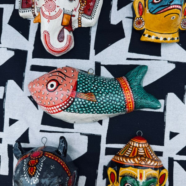 Masque indien Poisson – Décoration murale, papier mâché artisanal