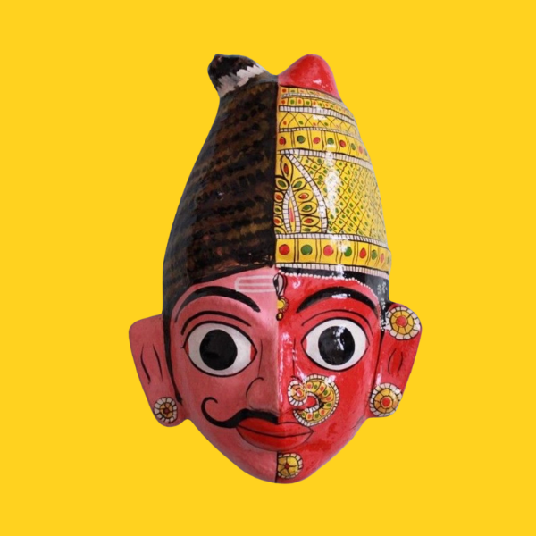 Masque mural indien  Ardhanarishvara en papier mâché 30 cm