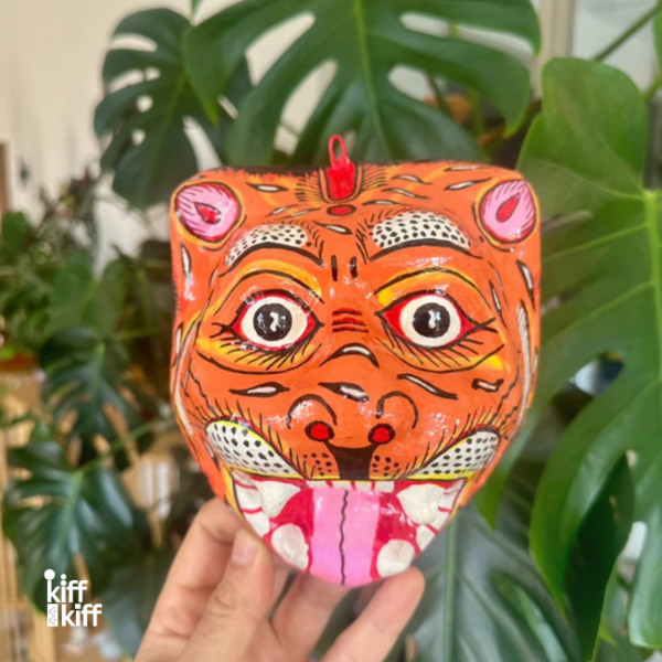 Masque mural tigre artisanal en papier mâché Inde