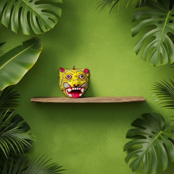Masque indien Tigre jaune – grand format – Masque mural artisanal Inde