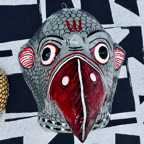Masque indien Perroquet gris – Masque mural artisanal Inde