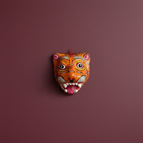 Masque indien Tigre orange – grand format – Masque mural artisanal Inde