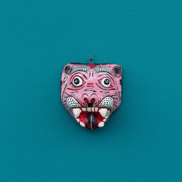Masque indien Tigre rose – grand format – Masque mural artisanal Inde