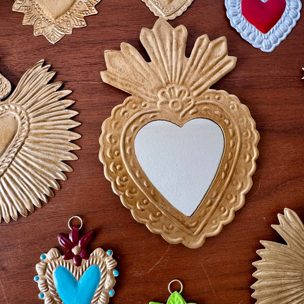 Miroir cœur ex-voto doré Fifi, décoration murale artisanale